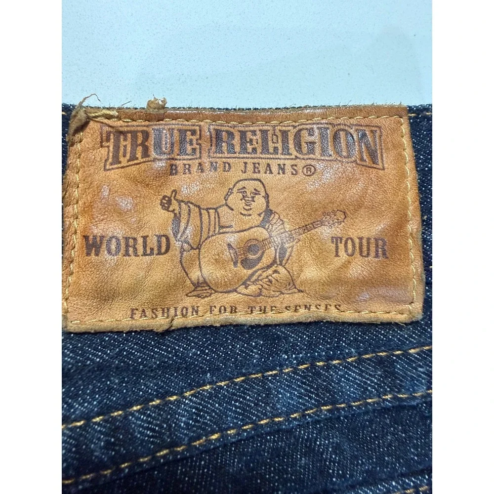 True Religion World Tour Joey Bootcut Jeans Mens 33x30 Dark Wash Flap Pocket USA